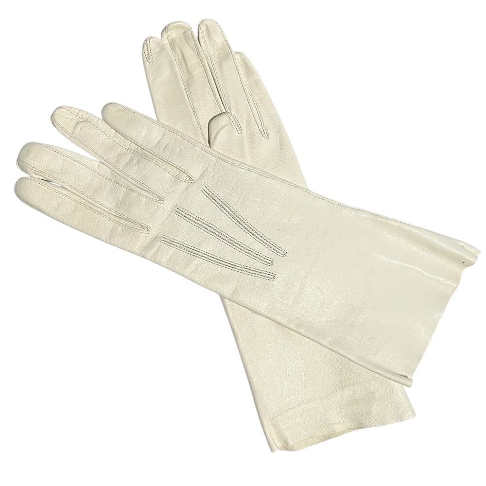 NWT Vintage Kidskin Leather White Deadstock Wrist Long Evening Gloves Sz 7.25